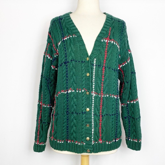IZOD Sweaters - Vtg 80s 90s IZOD oversized green cardigan sweater